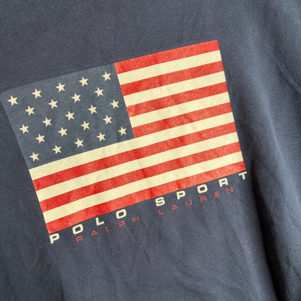 Vintage Polo Sport Ralph Lauren American Flag Sweatshirt Navy Blue Mens XL Y2K - Picture 2 of 6